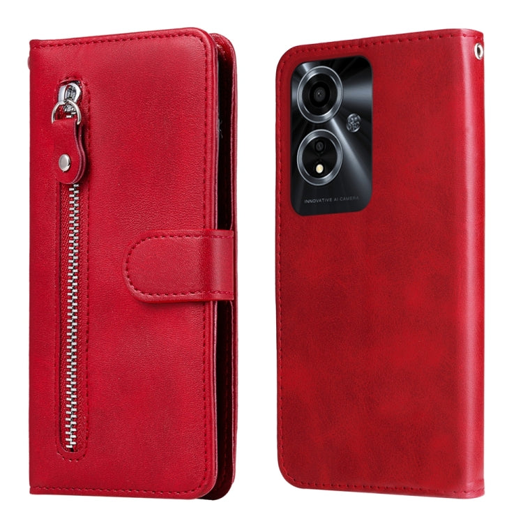 Custodia per telefono in pelle con cerniera in vitello alla moda, For OPPO Reno11 5G Global, For OPPO A59 5G / A2m, For OPPO A38 4G / A18 4G Global, For OPPO A58 4G