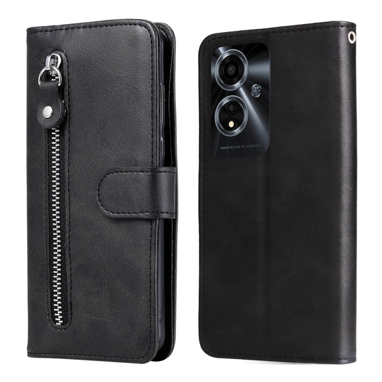 Custodia per telefono in pelle con cerniera in vitello alla moda, For OPPO Reno11 5G Global, For OPPO A59 5G / A2m, For OPPO A38 4G / A18 4G Global, For OPPO A58 4G