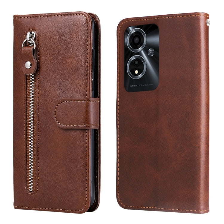 Custodia per telefono in pelle con cerniera in vitello alla moda, For OPPO Reno11 5G Global, For OPPO A59 5G / A2m, For OPPO A38 4G / A18 4G Global, For OPPO A58 4G