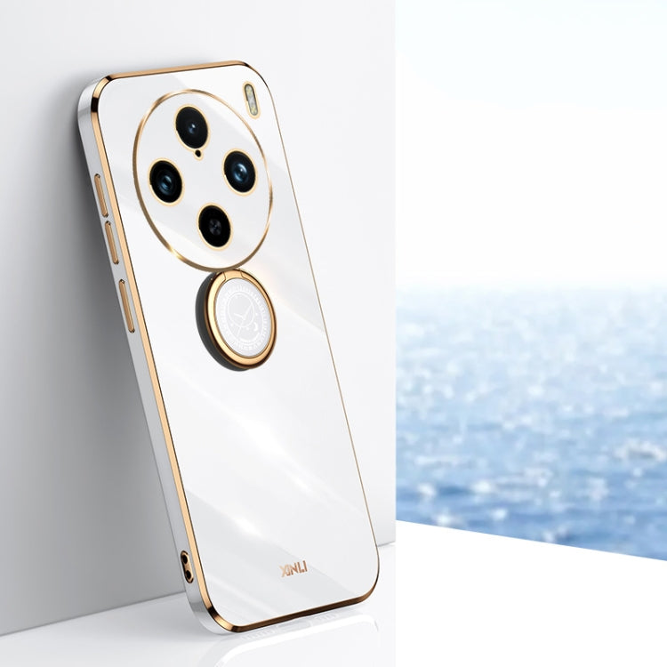 XINLI custodia per telefono in TPU elettrolitico con bordo dritto 6D con supporto per anello, For vivo X100 Pro 5G, For vivo iQOO 12 Pro 5G, For vivo iQOO 12 5G