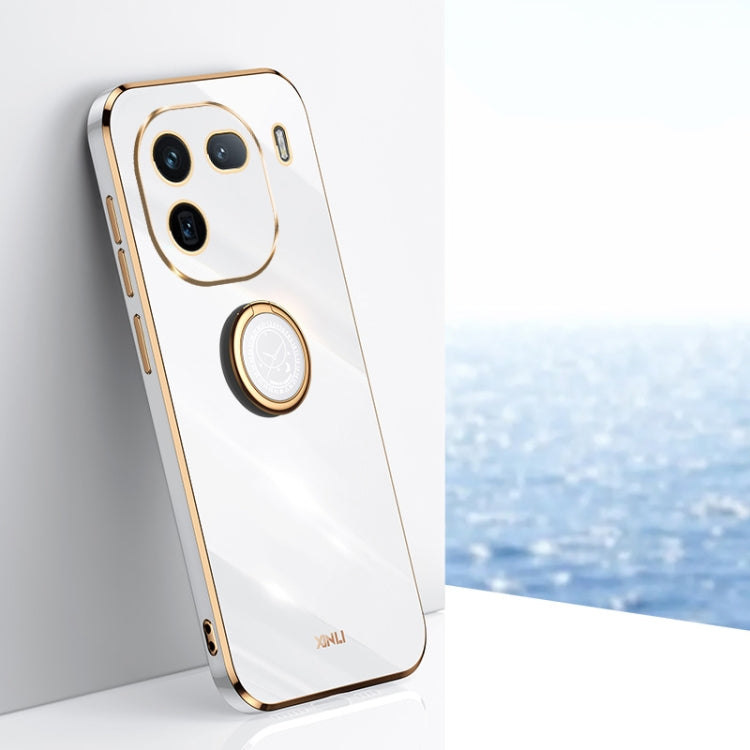 XINLI custodia per telefono in TPU elettrolitico con bordo dritto 6D con supporto per anello, For vivo X100 Pro 5G, For vivo iQOO 12 Pro 5G, For vivo iQOO 12 5G