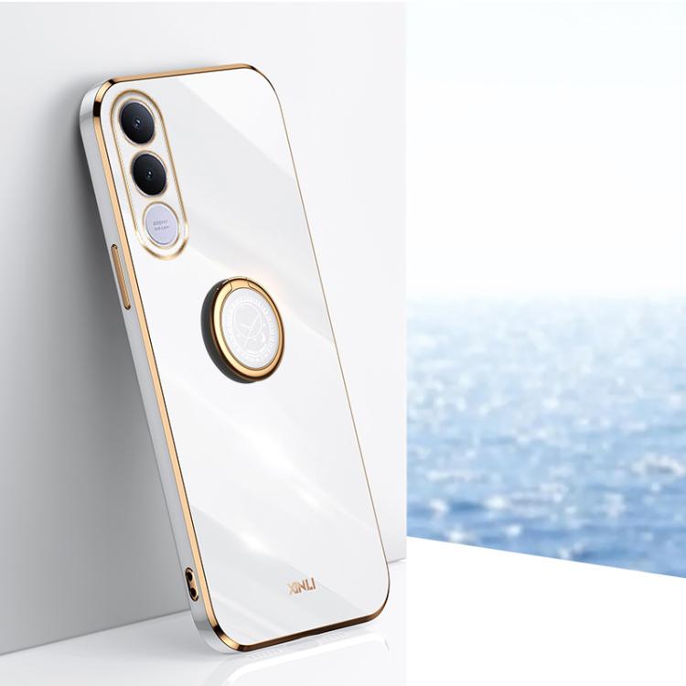 XINLI custodia per telefono in TPU elettrolitico con bordo dritto 6D con supporto per anello, For vivo Y600 Pro 5G, For vivo V70 FE 5G, For vivo X300 Ultra