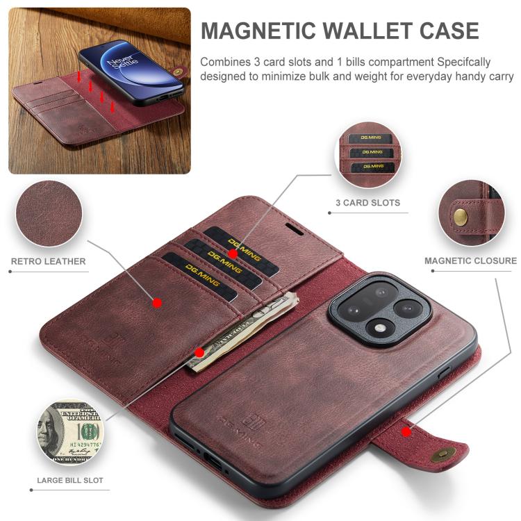 Custodia in pelle magnetica staccabile DG.MING Crazy Horse Texture, For OnePlus 15, For OnePlus 12, For OnePlus 11