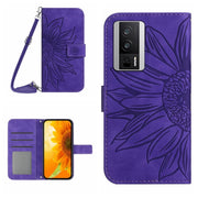 Skin Feel Custodia per telefono in pelle con flip in rilievo Sun Flower con cordino, For Xiaomi Poco F5 Pro, For Xiaomi Redmi Note 12S