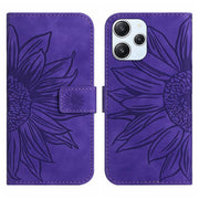 Skin Feel Custodia per telefono in pelle con flip in rilievo Sun Flower con cordino, For Xiaomi Redmi 12 4G Global, For Xiaomi Poco F5