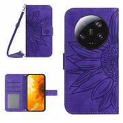 Skin Feel Custodia per telefono in pelle con flip in rilievo Sun Flower con cordino, For Xiaomi 14 Ultra, For Xiaomi 14 Pro