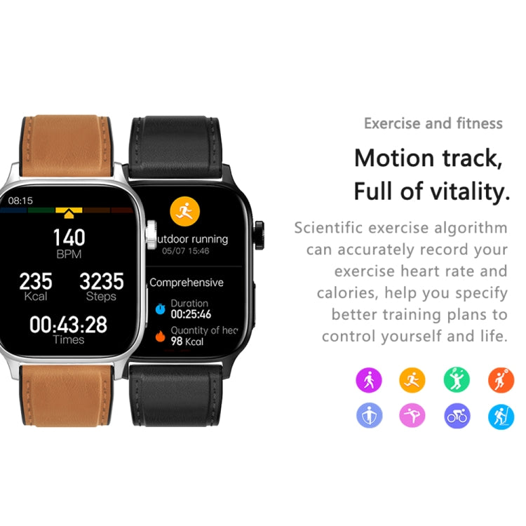 GT22 Schermo TFT da 1,85 pollici Orologio intelligente per la salute della fascia in silicone, supporto per chiamata Bluetooth / Plateau Ossigeno nel sangue / Temperatura corporea / Aritmia / Monitoraggio della frequenza cardiaca TI, Silicone Band (Bla...