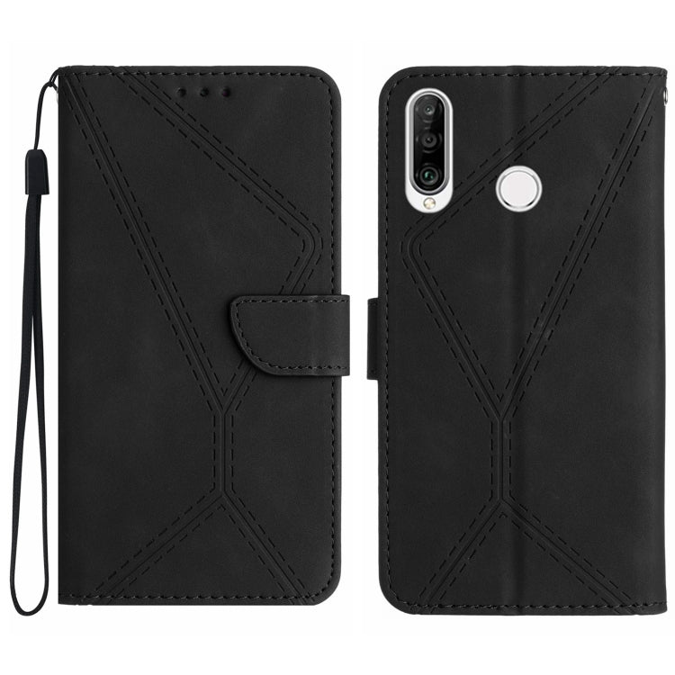 Custodia per telefono in pelle goffrata con cuciture, For Huawei P30 Lite/nova 4e