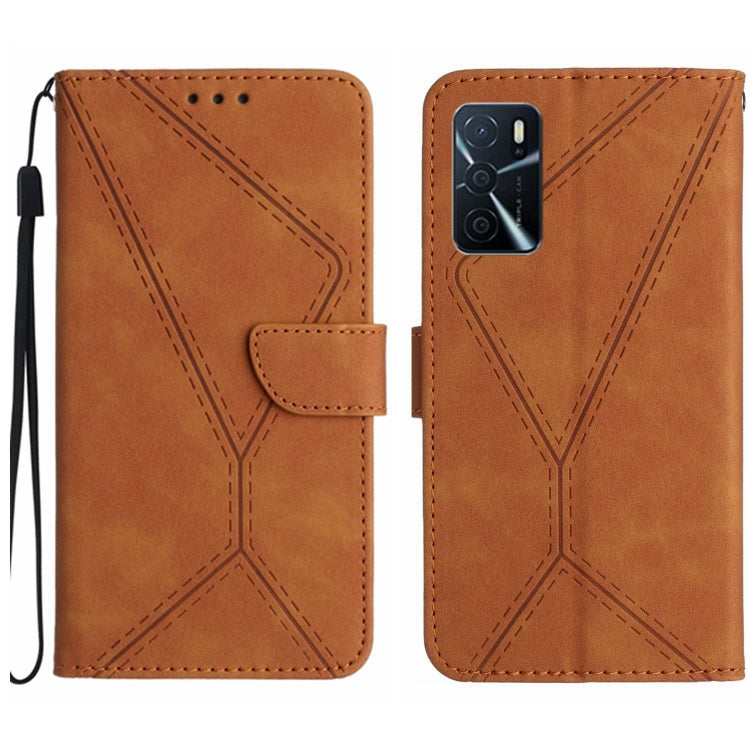 Custodia per telefono in pelle goffrata con cuciture, For OPPO A17 / A17K, For OPPO A54 4G / A16, For OPPO A54 5G / A74 5G, For OPPO A55s JP