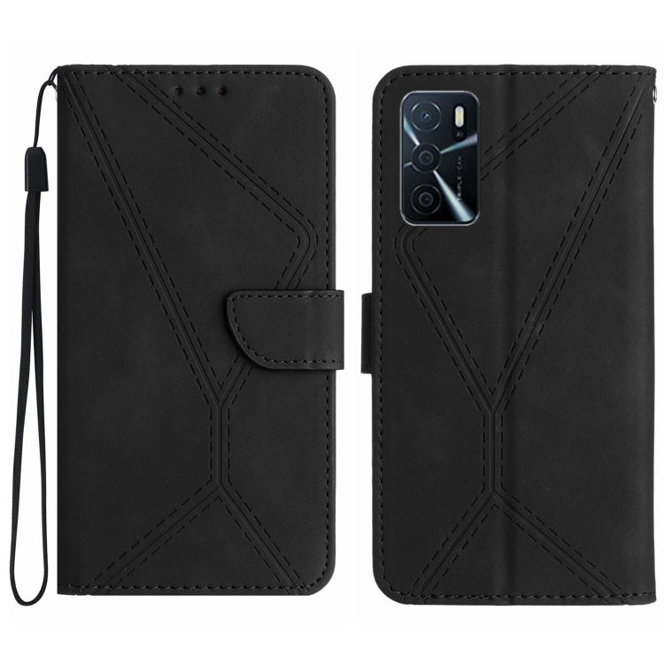 Custodia per telefono in pelle goffrata con cuciture, For OPPO A17 / A17K, For OPPO A54 4G / A16, For OPPO A54 5G / A74 5G, For OPPO A55s JP