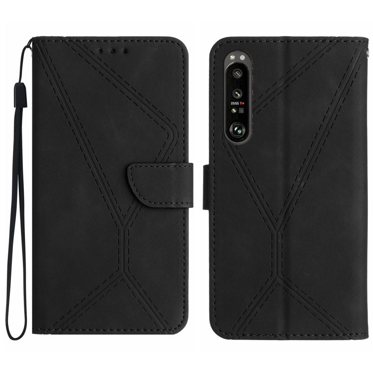 Custodia per telefono in pelle goffrata con cuciture, For Sony Xperia 1 III, For Sony Xperia 1 IV, For Sony Xperia 1 V, For Sony Xperia 5 III