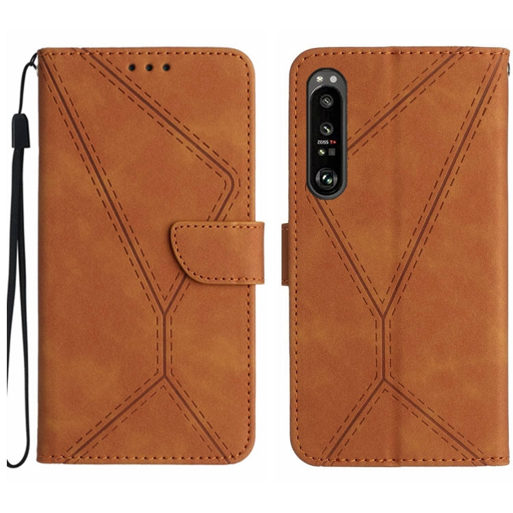 Custodia per telefono in pelle goffrata con cuciture, For Sony Xperia 1 III, For Sony Xperia 1 IV, For Sony Xperia 1 V, For Sony Xperia 5 III