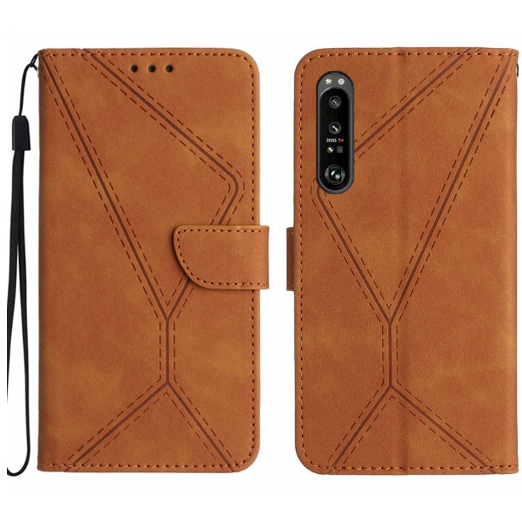 Custodia per telefono in pelle goffrata con cuciture, For Sony Xperia 1 III, For Sony Xperia 1 IV, For Sony Xperia 1 V, For Sony Xperia 5 III