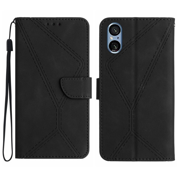 Custodia per telefono in pelle goffrata con cuciture, For Sony Xperia 5 IV, For Sony Xperia 5 V, For Sony Xperia 10 III, For Sony Xperia 10 IV