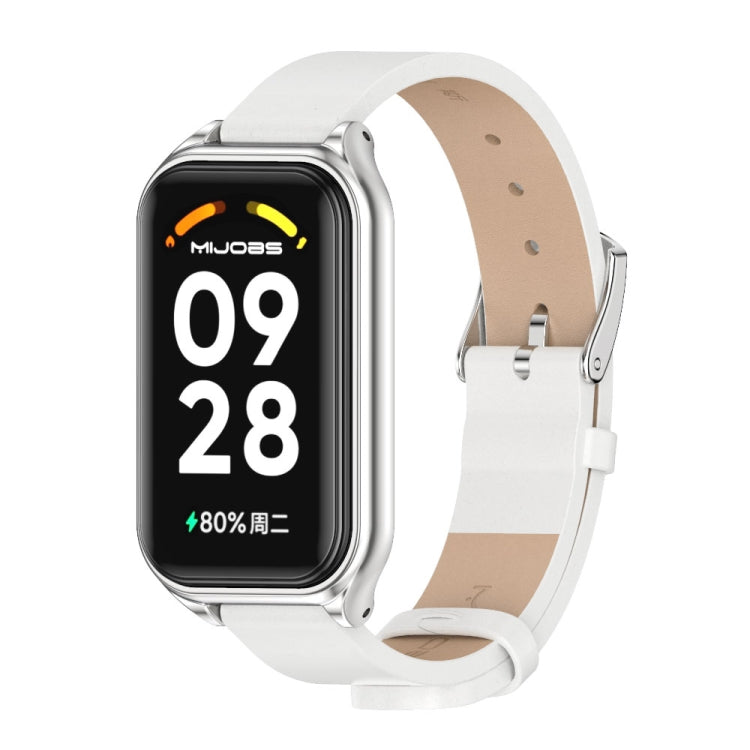 Cinturino per orologio in pelle PU in microfibra con guscio metallico Mijobs, For Xiaomi Smart Band 8 Active / Redmi Band 2