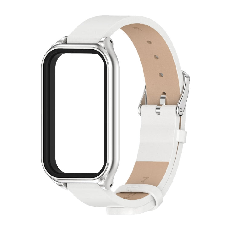 Cinturino per orologio in pelle PU in microfibra con guscio metallico Mijobs, For Xiaomi Smart Band 8 Active / Redmi Band 2