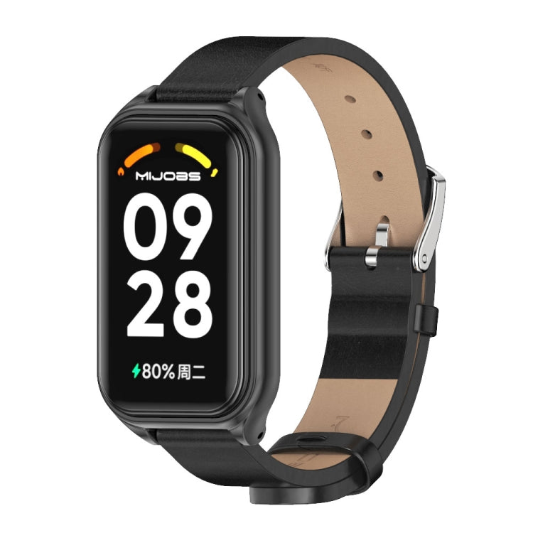 Cinturino per orologio in pelle PU in microfibra con guscio metallico Mijobs, For Xiaomi Smart Band 8 Active / Redmi Band 2