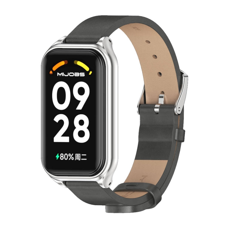 Cinturino per orologio in pelle PU in microfibra con guscio metallico Mijobs, For Xiaomi Smart Band 8 Active / Redmi Band 2