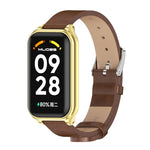 Cinturino per orologio in pelle PU in microfibra con guscio metallico Mijobs, For Xiaomi Smart Band 8 Active / Redmi Band 2