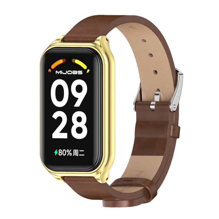 Cinturino per orologio in pelle PU in microfibra con guscio metallico Mijobs, For Xiaomi Smart Band 8 Active / Redmi Band 2