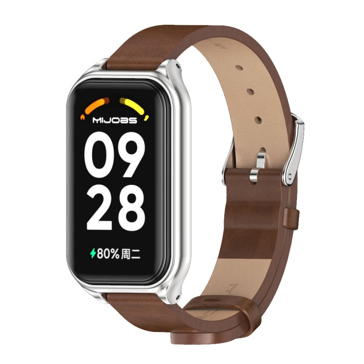 Cinturino per orologio in pelle PU in microfibra con guscio metallico Mijobs, For Xiaomi Smart Band 8 Active / Redmi Band 2