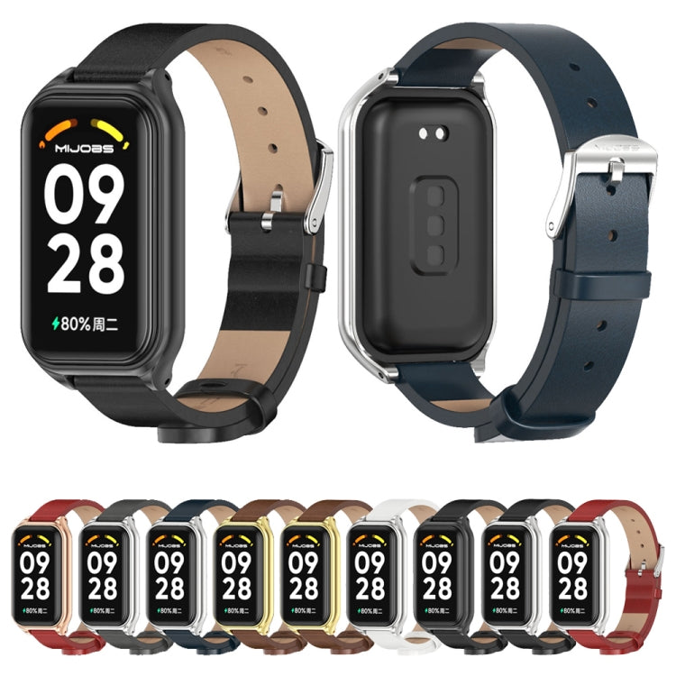 Cinturino per orologio in pelle PU in microfibra con guscio metallico Mijobs, For Xiaomi Smart Band 8 Active / Redmi Band 2