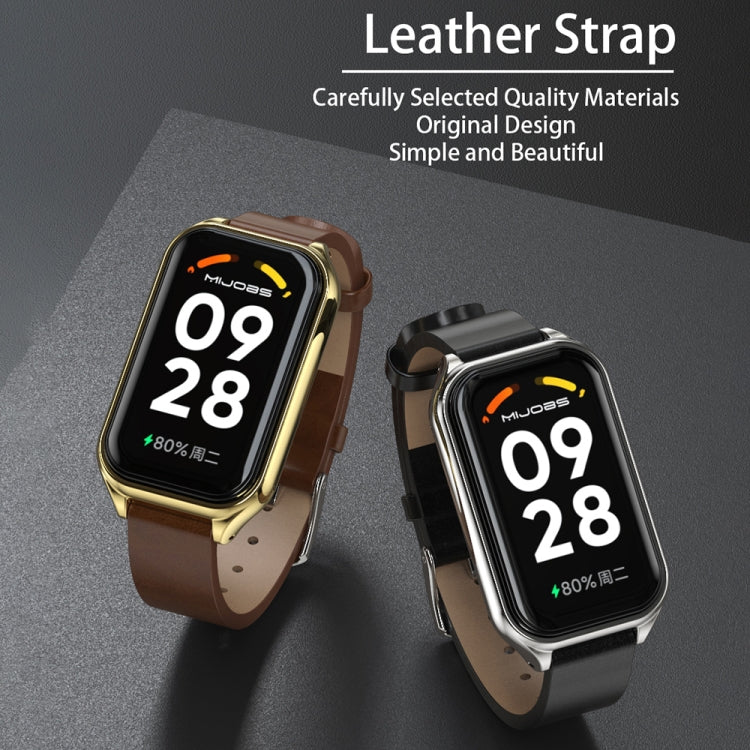 Cinturino per orologio in pelle PU in microfibra con guscio metallico Mijobs, For Xiaomi Smart Band 8 Active / Redmi Band 2