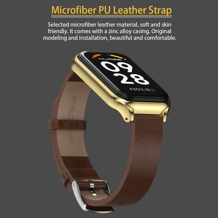 Cinturino per orologio in pelle PU in microfibra con guscio metallico Mijobs, For Xiaomi Smart Band 8 Active / Redmi Band 2