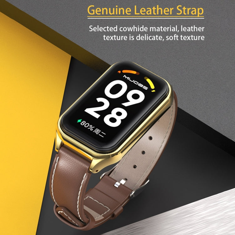 Cinturino per orologio in pelle PU in microfibra con guscio metallico Mijobs, For Xiaomi Smart Band 8 Active / Redmi Band 2