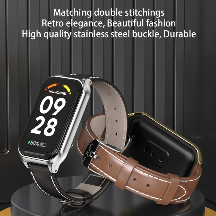 Cinturino per orologio in pelle PU in microfibra con guscio metallico Mijobs, For Xiaomi Smart Band 8 Active / Redmi Band 2