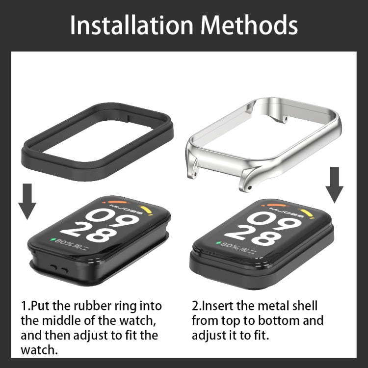Cinturino per orologio in pelle PU in microfibra con guscio metallico Mijobs, For Xiaomi Smart Band 8 Active / Redmi Band 2