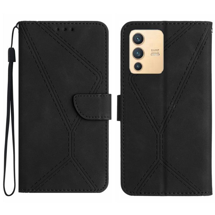 Custodia per telefono in pelle goffrata con cuciture, For vivo V23 5G, For vivo V25 / X80 Lite, For vivo V27 5G / V27 Pro 5G