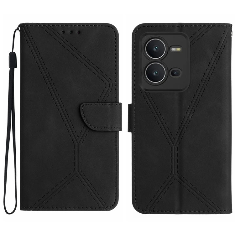 Custodia per telefono in pelle goffrata con cuciture, For vivo V23 5G, For vivo V25 / X80 Lite, For vivo V27 5G / V27 Pro 5G