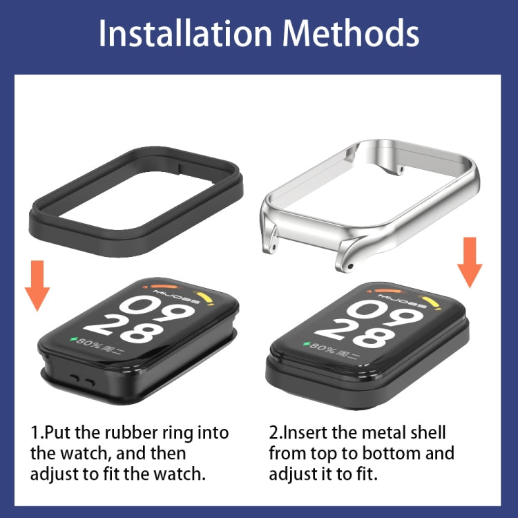 Cinturino per orologio in silicone con guscio metallico Mijobs, For Xiaomi Smart Band 8 Active / Redmi Band 2