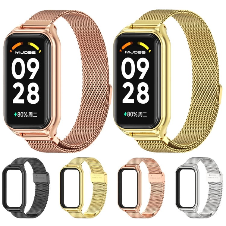 Guscio in metallo Mijobs + cinturino in metallo con fibbia Milano, For Xiaomi Smart Band 8 Active / Redmi Band 2