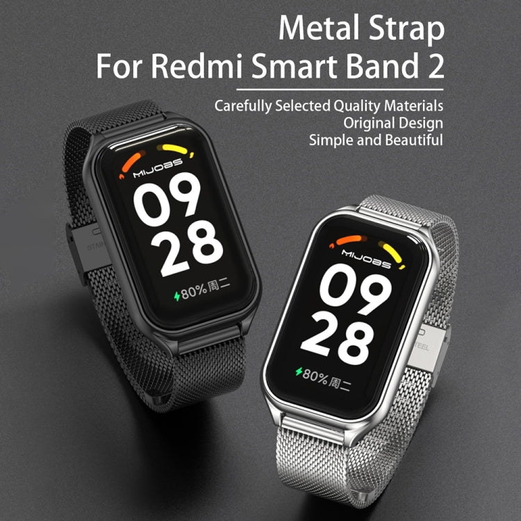 Guscio in metallo Mijobs + cinturino in metallo con fibbia Milano, For Xiaomi Smart Band 8 Active / Redmi Band 2