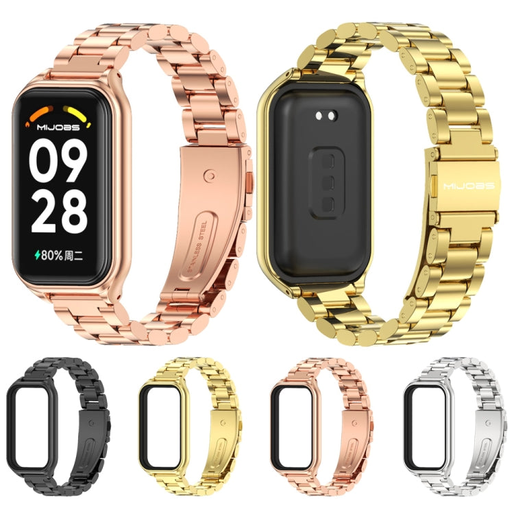 Scocca in metallo Mijobs + cinturino in acciaio inossidabile a tre sfere, For Xiaomi Smart Band 8 Active / Redmi Band 2