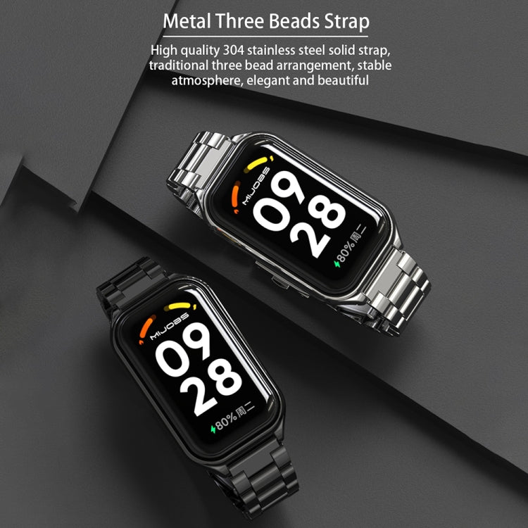 Scocca in metallo Mijobs + cinturino in acciaio inossidabile a tre sfere, For Xiaomi Smart Band 8 Active / Redmi Band 2