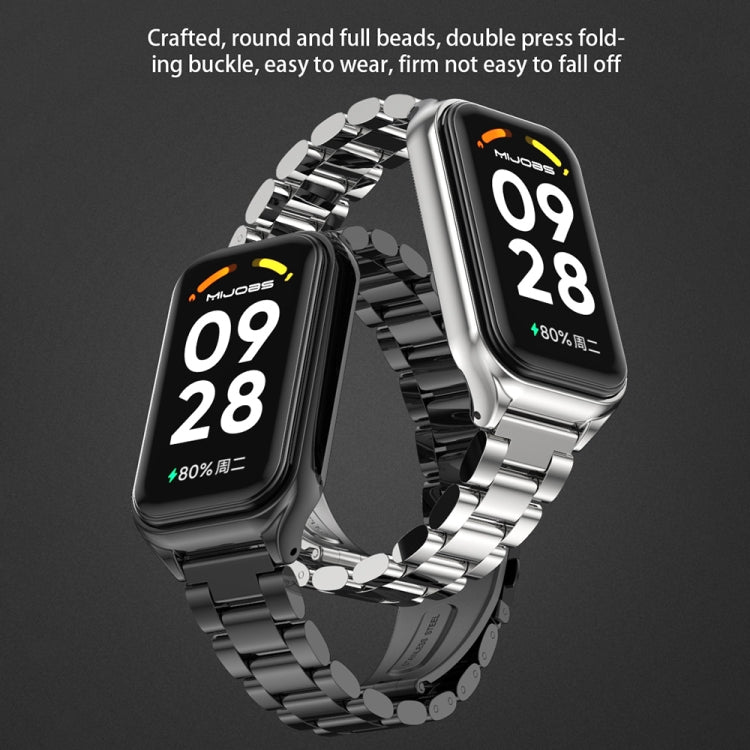 Scocca in metallo Mijobs + cinturino in acciaio inossidabile a tre sfere, For Xiaomi Smart Band 8 Active / Redmi Band 2