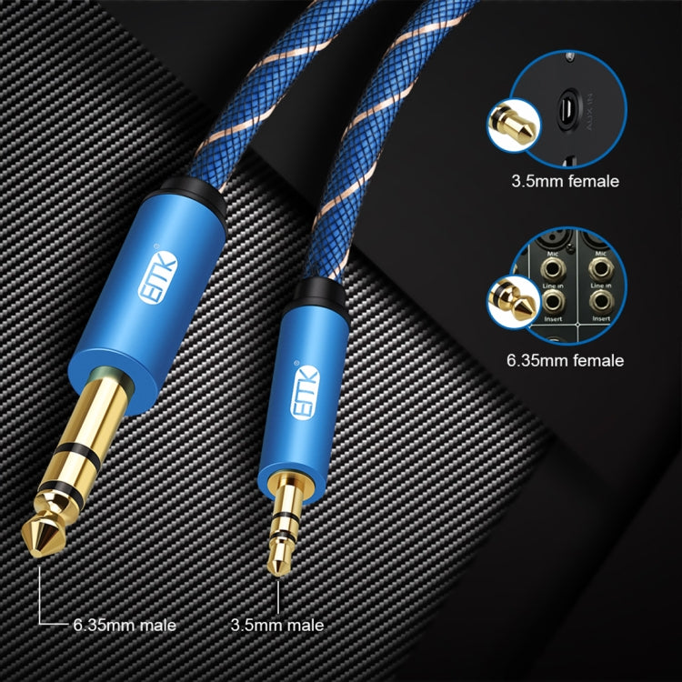 EMK Jack maschio da 3,5 mm a jack maschio da 6,35 mm Connettore placcato oro Cavo AUX in treccia di nylon per computer / X-BOX / PS3 / CD / DVD, 1m, 1.5m, 2m, 3m, 5m