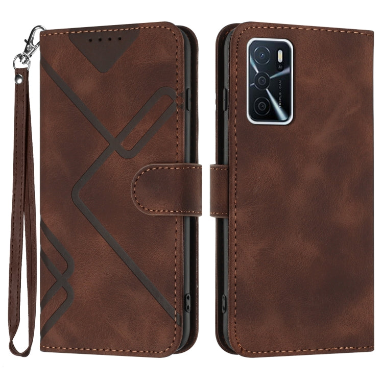 Custodia per cellulare in pelle con motivo a linea, For OPPO Reno8 5G, For OPPO A36 / A76 / A96 / K10 4G, For OPPO Reno6 Z 5G/Reno5 F/Reno5 Lite, For OPPO A16