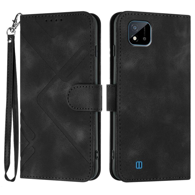 Custodia per cellulare in pelle con motivo a linea, For Realme 10 4G, For Realme V23, For Realme 9 Pro+, For Realme C20 / C11 2021 / C21