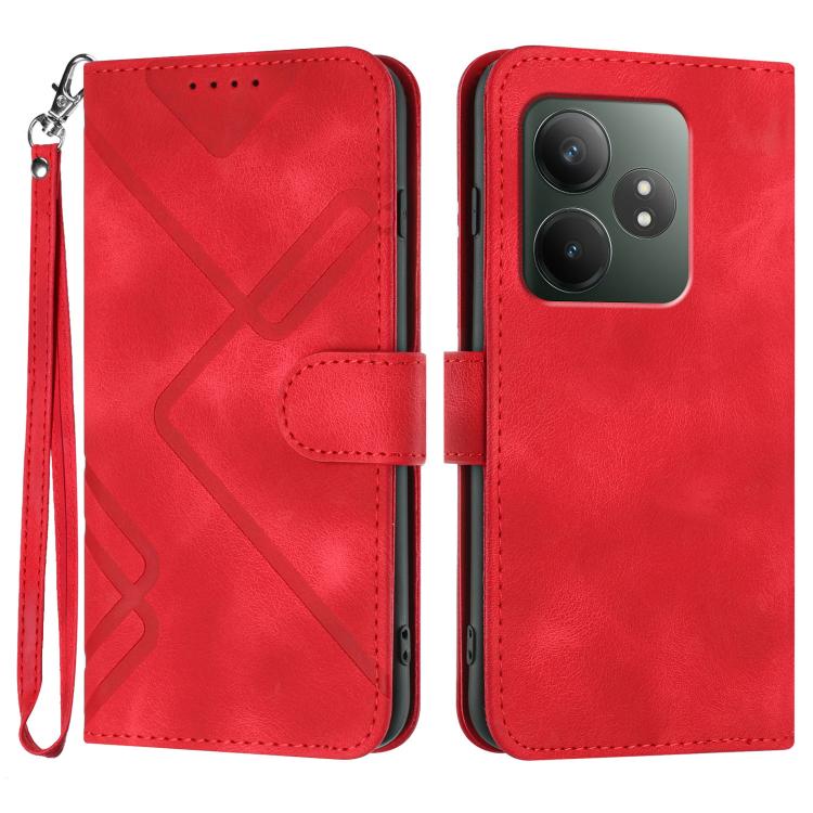 Custodia per cellulare in pelle con motivo a linea, For Realme GT7 Pro, For Realme 13 Pro / 13 Pro+ Global, For Realme GT 6 / GT 6T, For Realme C63 / C61 Global