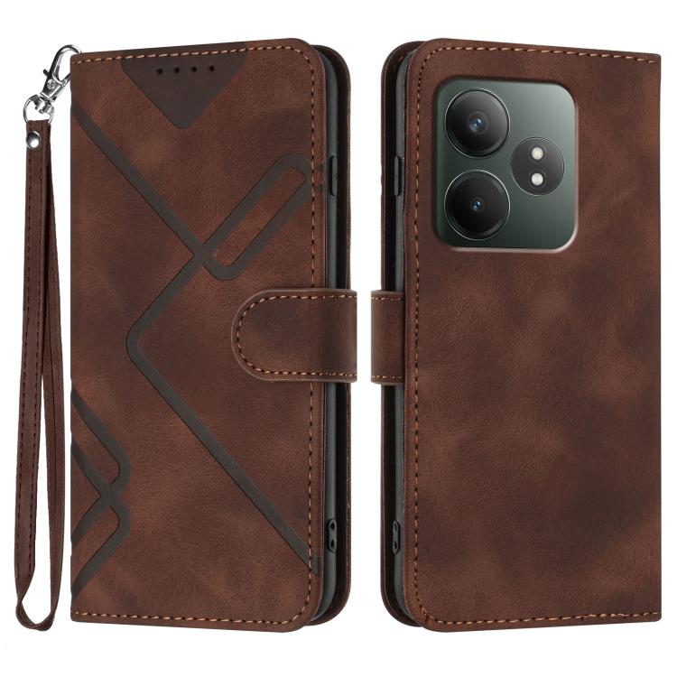 Custodia per cellulare in pelle con motivo a linea, For Realme GT7 Pro, For Realme 13 Pro / 13 Pro+ Global, For Realme GT 6 / GT 6T, For Realme C63 / C61 Global