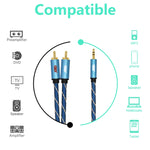 EMK Jack da 3,5 mm maschio a 2 x RCA maschio connettore placcato oro cavo audio per altoparlante, 1m, 1.5m, 2m, 3m, 5m