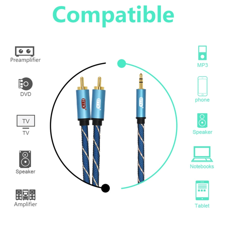 EMK Jack da 3,5 mm maschio a 2 x RCA maschio connettore placcato oro cavo audio per altoparlante, 1m, 1.5m, 2m, 3m, 5m