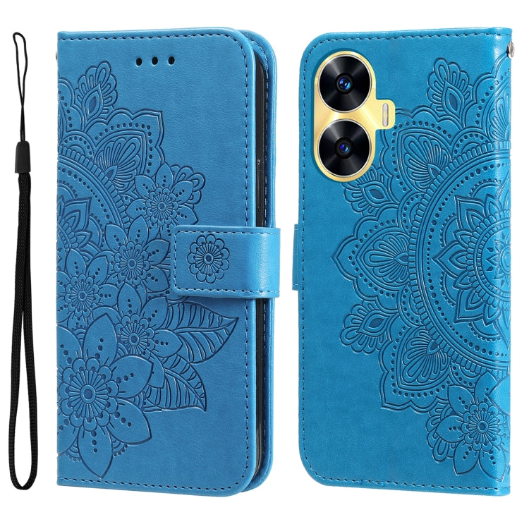 Custodia per telefono in pelle goffrata con fiori a 7 petali, For Realme 11 Pro / 11 Pro+, For Realme C65 4G, For Realme GT Neo 5 5G / GT3, For Realme C55