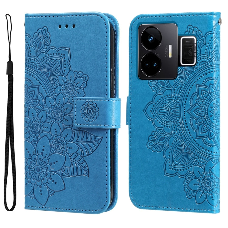 Custodia per telefono in pelle goffrata con fiori a 7 petali, For Realme 11 Pro / 11 Pro+, For Realme C65 4G, For Realme GT Neo 5 5G / GT3, For Realme C55