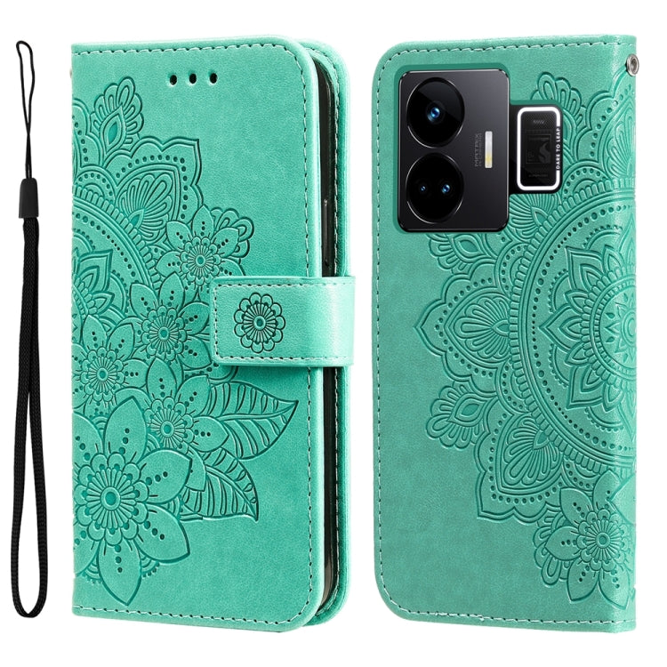 Custodia per telefono in pelle goffrata con fiori a 7 petali, For Realme 11 Pro / 11 Pro+, For Realme C65 4G, For Realme GT Neo 5 5G / GT3, For Realme C55