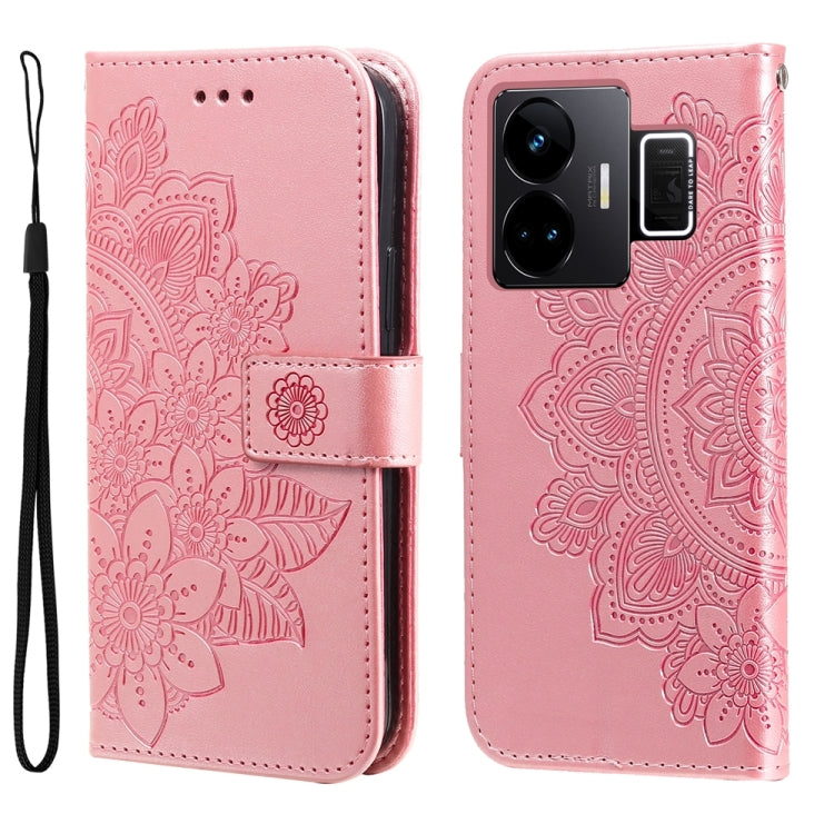 Custodia per telefono in pelle goffrata con fiori a 7 petali, For Realme 11 Pro / 11 Pro+, For Realme C65 4G, For Realme GT Neo 5 5G / GT3, For Realme C55